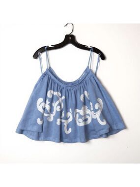 Free People "On Clouds" Embroidered Tank Top Cornflower Blue XS EUC